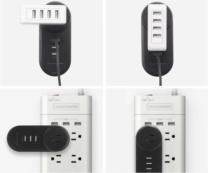 RAVPower USB Wall Charger Strip 4in1 Mini 3xUSB iSmart 2.0 RP-PC003BK 